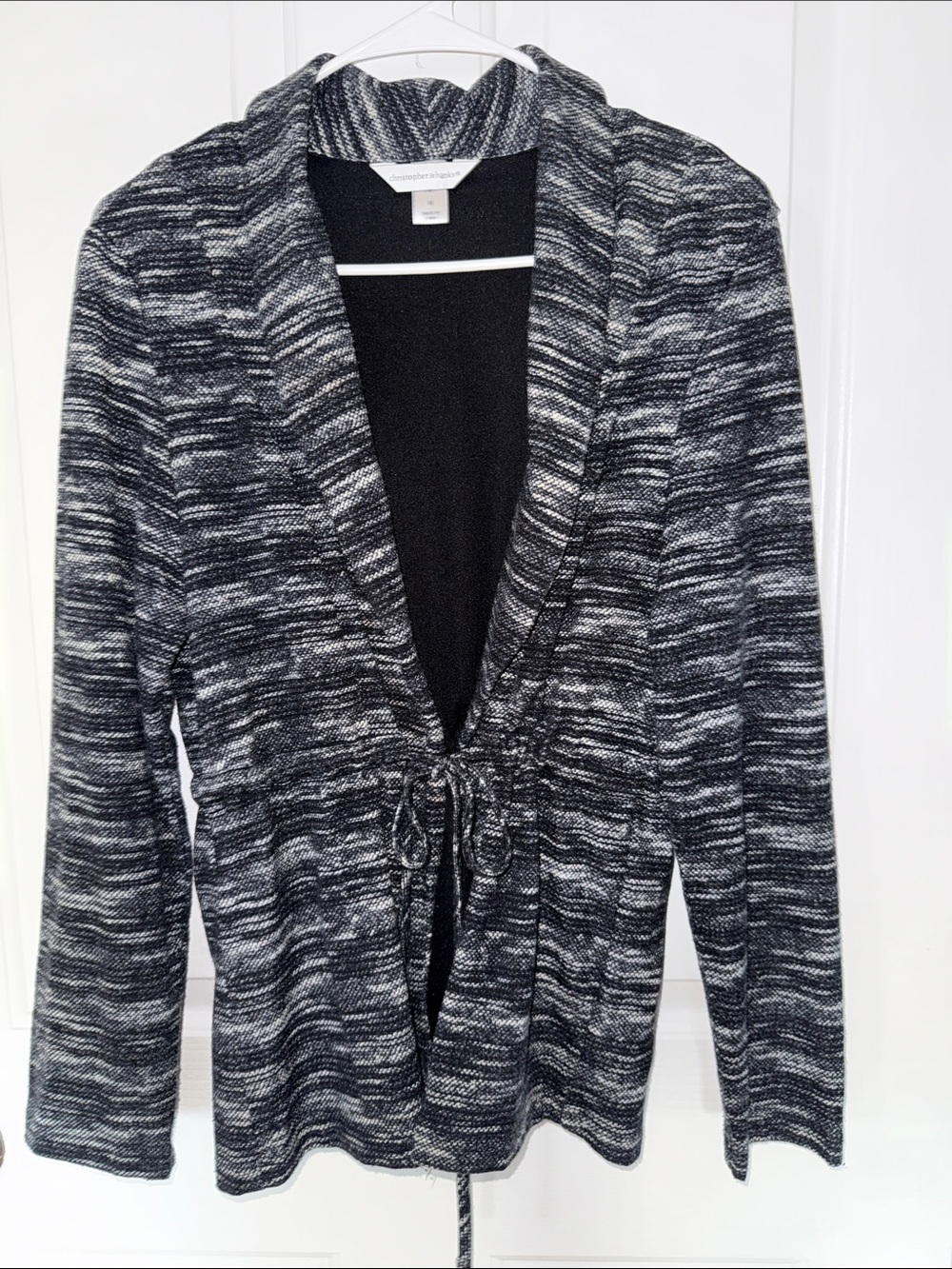 Christopher & Banks Black & Gray Shawl Cardigan Sweater with Tie Front
